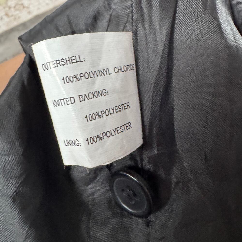 Vintage Y2K Black Faux Leather Trench Coat Long Matrix Goth Moto Duster Fall 16 - Picture 6 of 8